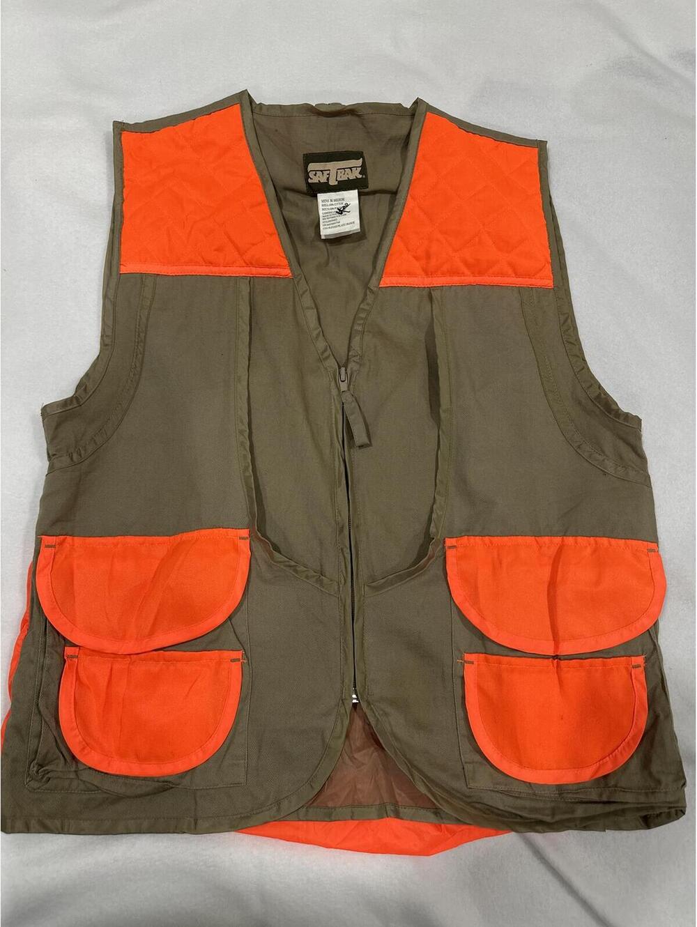 Saf-T-Bak Men's Hunting Vest Khaki with Blaze Orange Pockets Size Medium